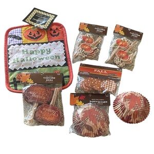 Autumn Fall Party Baking Supplies Set Cupcake Picks Baking Cups Table Decor NEW